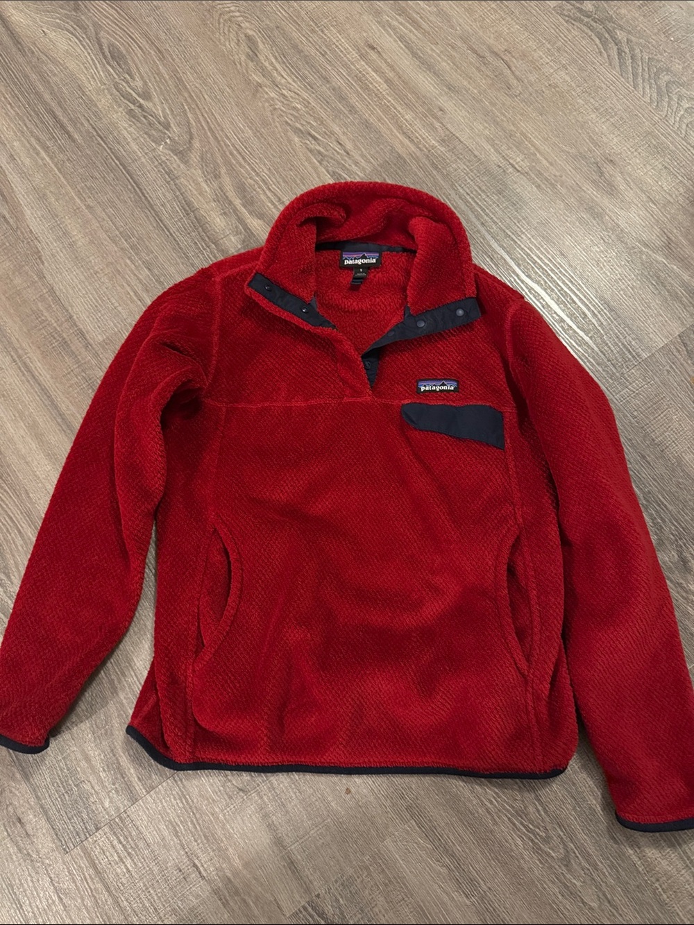 Patagonia Red Fleece Snap Pullover with Black Trim